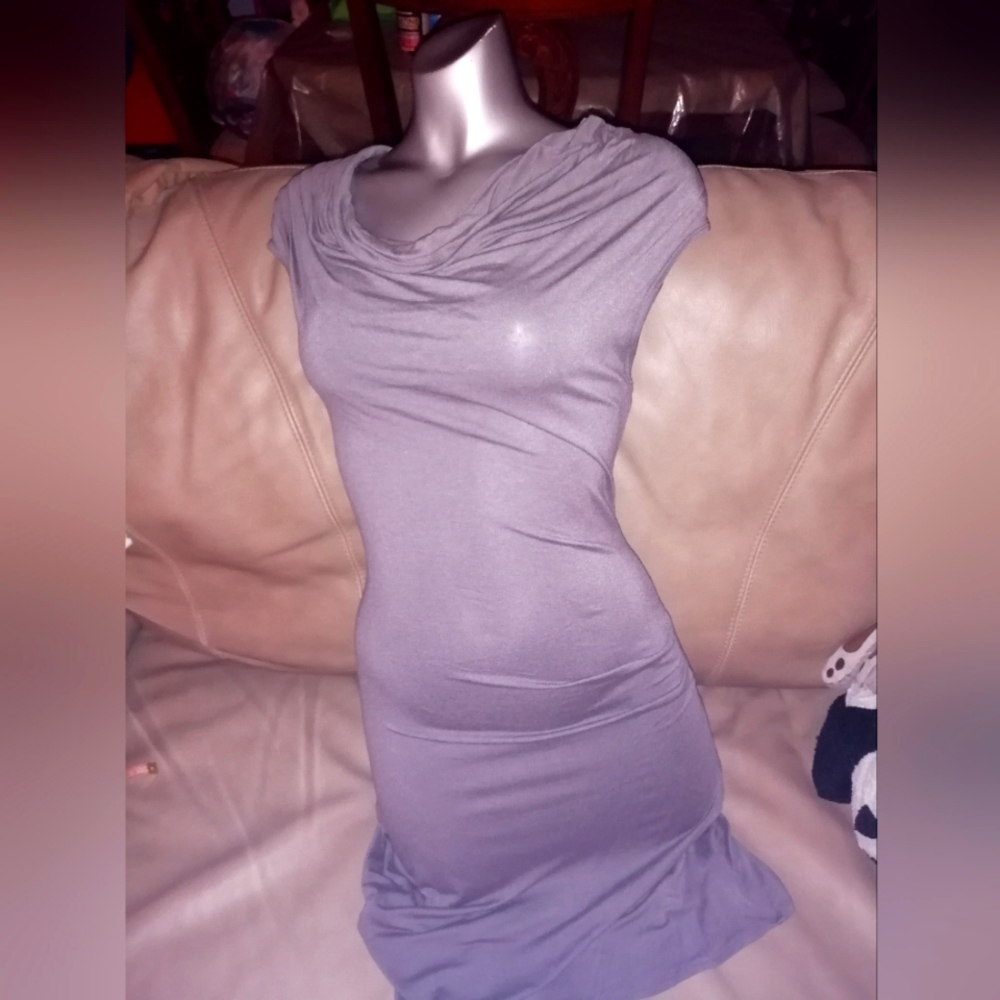 Max Studio Heather Gray Small Draped Collar Dress